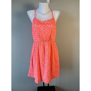 Jennyfer Floral Lace Back Mini Sun Dress Coral Pink Womens Medium Summer